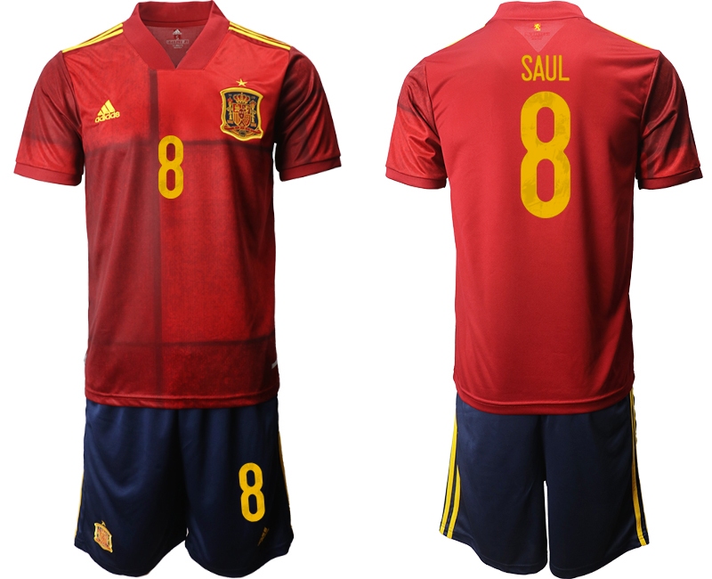 Men 2021 European Cup Spain home red #8 Soccer Jersey->spain jersey->Soccer Country Jersey